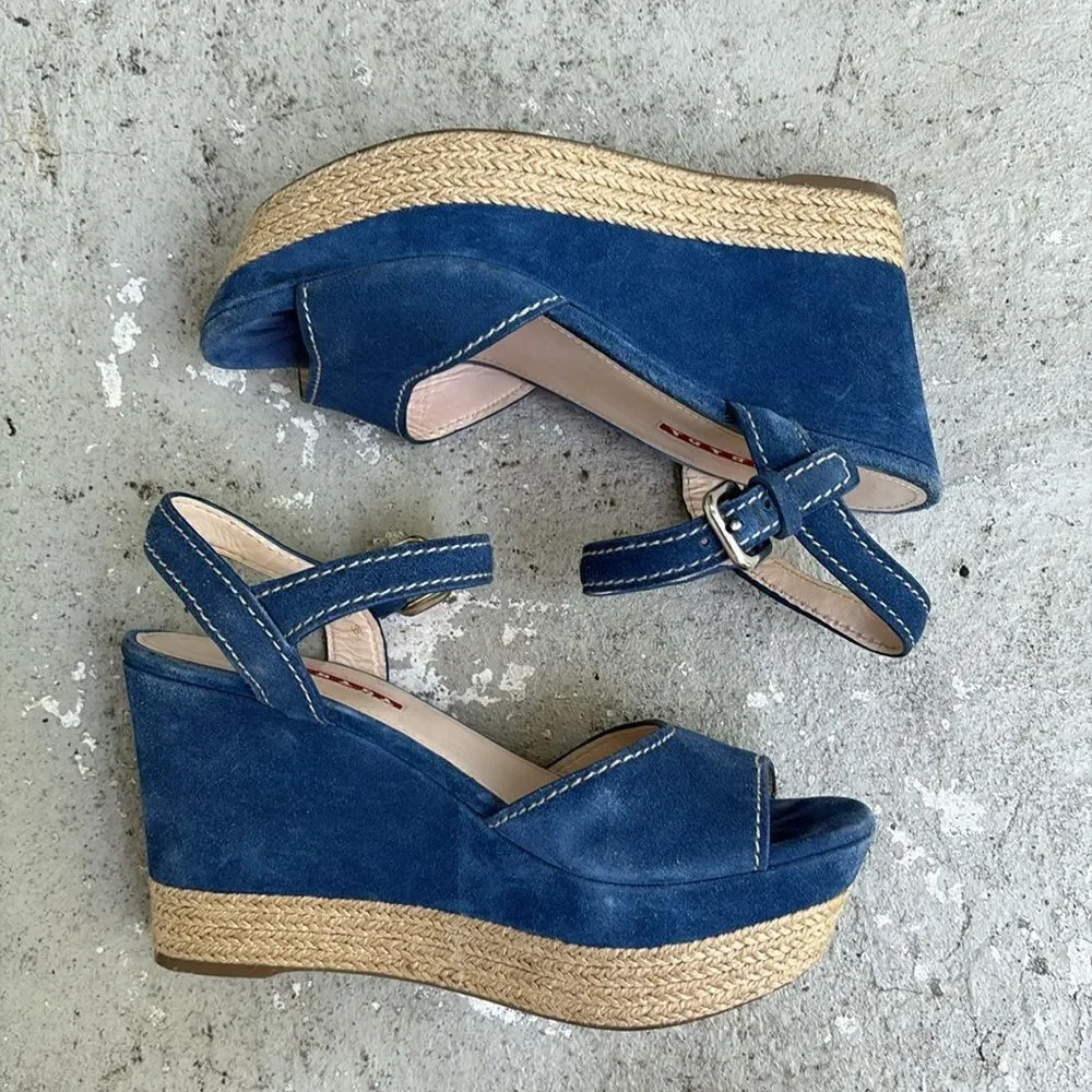 Prada suede and rope wedges